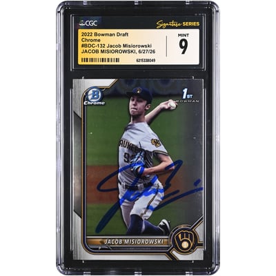 Jacob Misiorowski Milwaukee Brewers Autographed 2022 Bowman Draft Chrome #BDC-132 CGC Fanatics Witnessed Authenticated MINT 9 Card