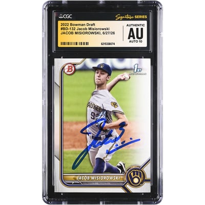 Jacob Misiorowski Milwaukee Brewers Autographed 2022 Bowman Draft #BD-132 CGC Fanatics Witnessed Authenticated AUTO 10 Card