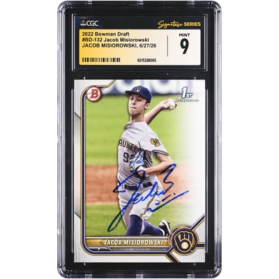 Jacob Misiorowski Milwaukee Brewers Autographed 2022 Bowman Draft #BD-132 CGC Fanatics Witnessed Authenticated MINT 9 Card
