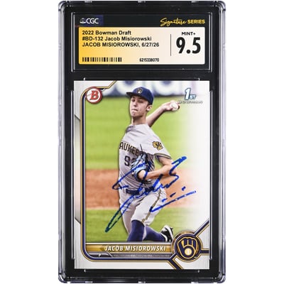 Jacob Misiorowski Milwaukee Brewers Autographed 2022 Bowman Draft #BD-132 CGC Fanatics Witnessed Authenticated MINT+ 9.5 Card