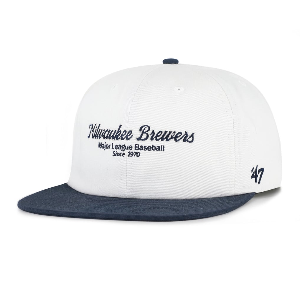 Milwaukee Brewers '47 Script Stack Relaxed Captain Snapback - White/Navy