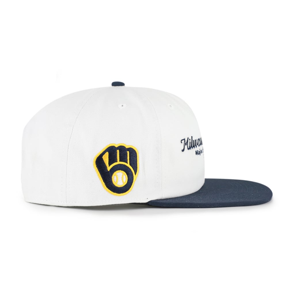 Milwaukee Brewers '47 Script Stack Relaxed Captain Snapback - White/Navy