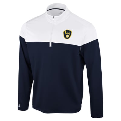 Milwaukee Brewers Antigua Hinder Quarter-Zip Pullover - Navy/White