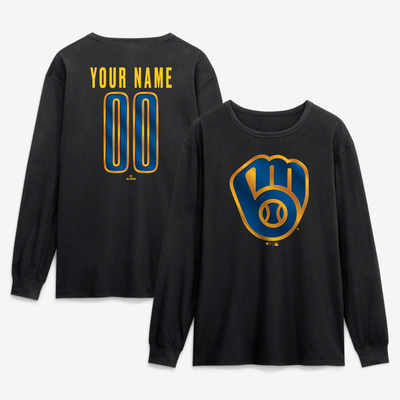 Milwaukee Brewers  Forged Mascot Personalized Name & Number Long Sleeve T-Shirt - Black