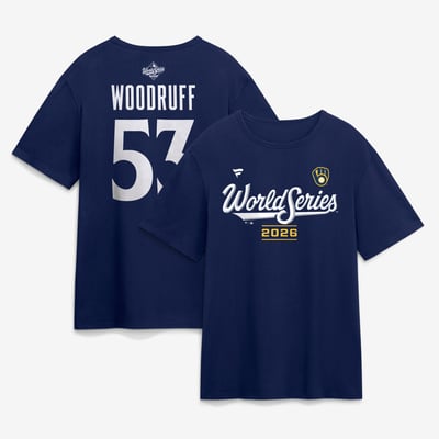 Brandon Woodruff Milwaukee Brewers 2026 World Series Name & Number T-Shirt - Navy