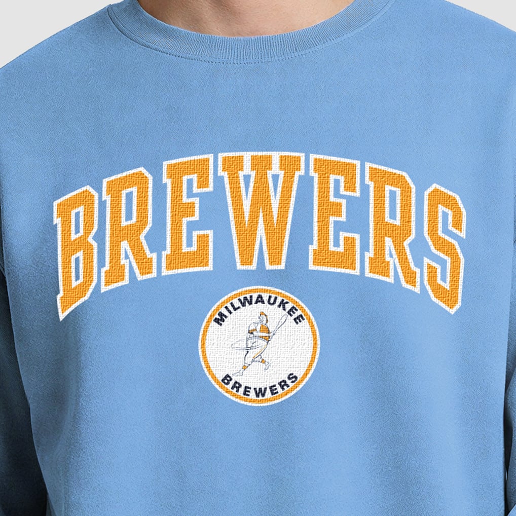 Men's Milwaukee Brewers Champion Light Blue Fleece Crew Sweatshirt