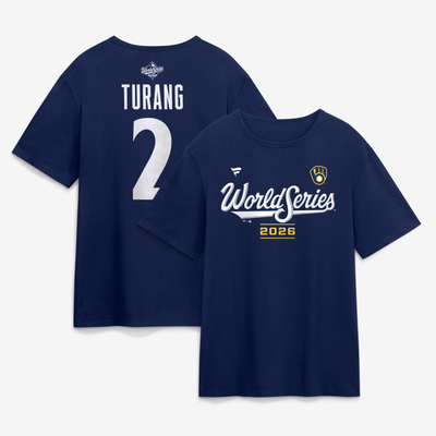 Brice Turang Milwaukee Brewers Fanatics 2026 World Series Name & Number T-Shirt - Navy