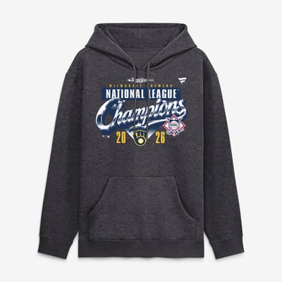 Milwaukee Brewers Fanatics 2026 National League Champions Locker Room Hoodie - Heather Charcoal
