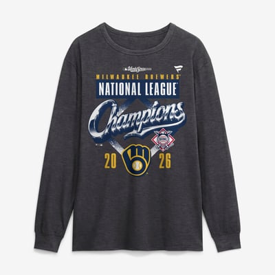 Milwaukee Brewers Fanatics 2026 National League Champions Locker Room Long Sleeve T-Shirt - Heather Charcoal