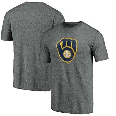 Milwaukee Brewers Weathered Official Logo Tri-Blend T-Shirt - Heather Gray