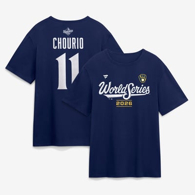 Jackson Chourio Milwaukee Brewers 2026 World Series Name & Number T-Shirt - Navy