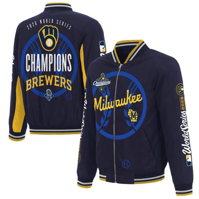  Milwaukee Brewers JH Design 2026 World Series Champions Full-Zip Nylon Bomber Jacket - Navy