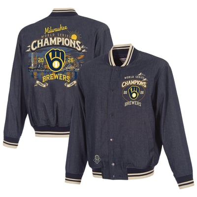  Milwaukee Brewers JH Design 2026 World Series Champions Washed Twill Full-Snap Jacket - Navy