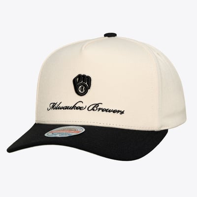  Milwaukee Brewers Mitchell & Ness Flawless Stretch-Snap Hat - Cream/Black