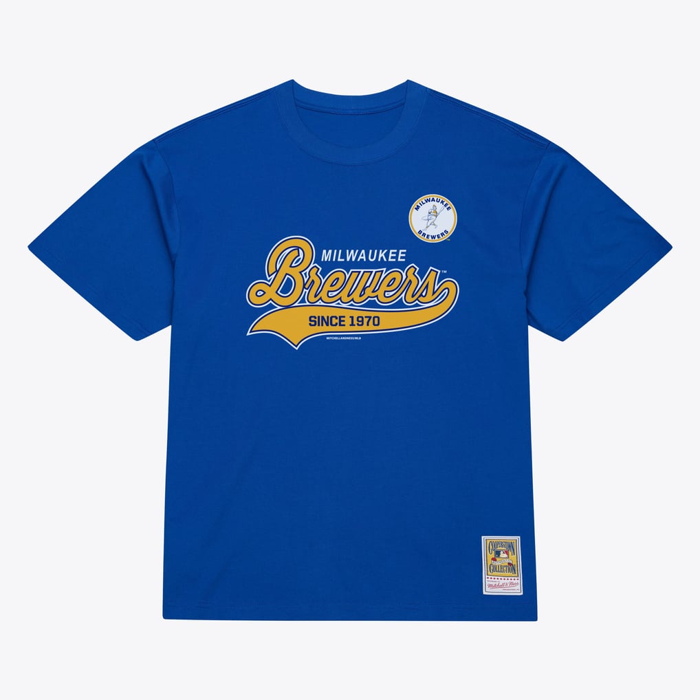  Milwaukee Brewers Mitchell & Ness Script Sweep Arch T-Shirt - Royal
