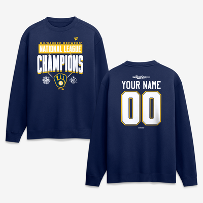 Milwaukee Brewers 2026 American League Champions Custom Name & Number Fleece Sweatshirt - Navy
