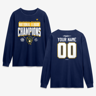  Milwaukee Brewers 2026 American League Champions Custom Name & Number Long Sleeve T-Shirt - Navy