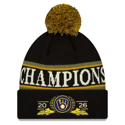 Milwaukee Brewers New Era 2026 World Series Champions Locker Room Cuffed Knit Hat with Pom - Black