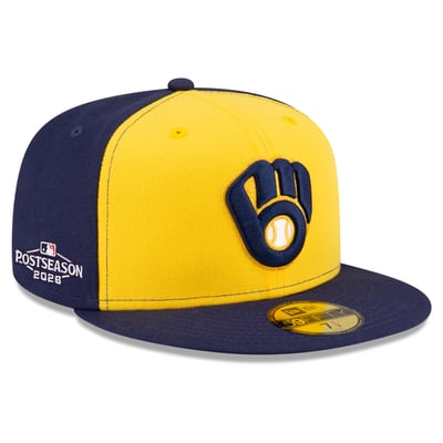 Milwaukee Brewers New Era 2026 MLB Postseason Side Patch 59FIFTY Fitted Hat - Gold/Navy