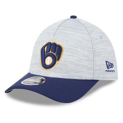  Milwaukee Brewers New Era Men's Tech 39THIRTY A-Frame Flex Hat - Gray/Navy