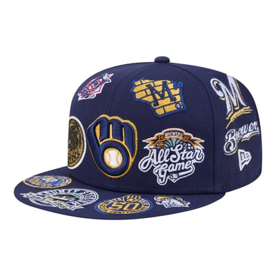  Milwaukee Brewers New Era All Over 59FIFTY Fitted Hat - Navy
