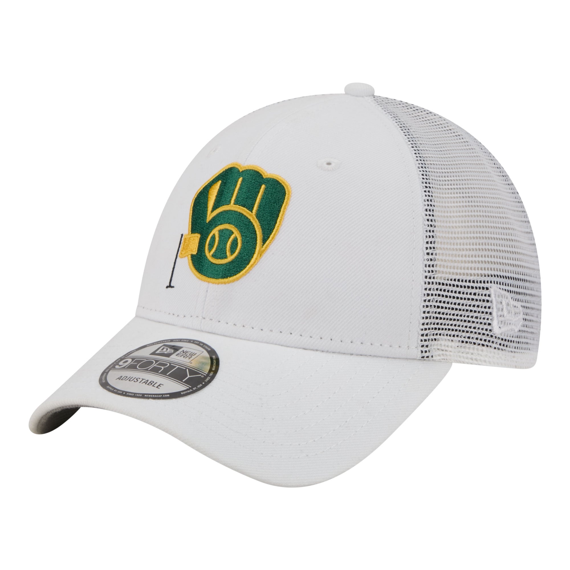 Help Card School New Era Milwaukee Brewers White Flag 9FORTY Trucker Adjustable Hat