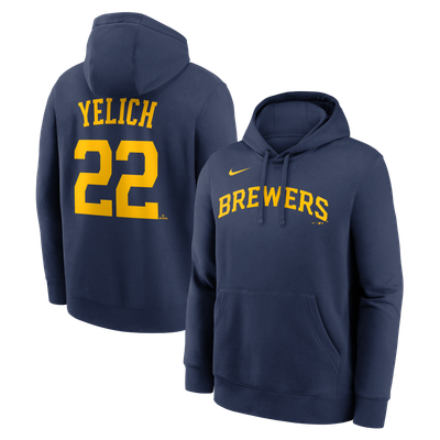 Christian Yelich Milwaukee Brewers Nike Name & Number Club Fleece Pullover Hoodie - Navy