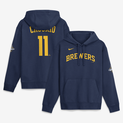 Jackson Chourio Milwaukee Brewers Nike 2026 World Series Champions Name & Number Hoodie - Navy