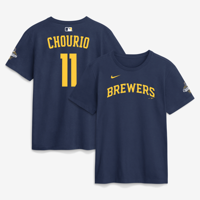 Jackson Chourio Milwaukee Brewers Nike 2026 World Series Champions Name & Number T-Shirt - Navy