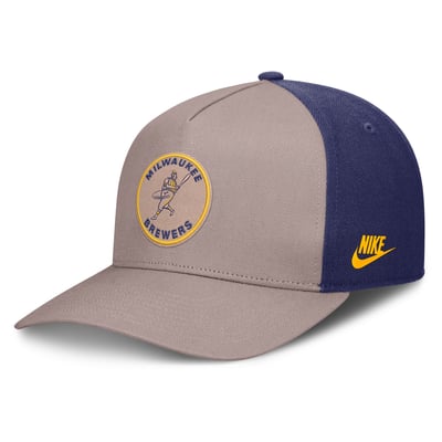 Milwaukee Brewers Nike Cooperstown Rise A-Frame Adjustable Hat - Light Brown/Royal