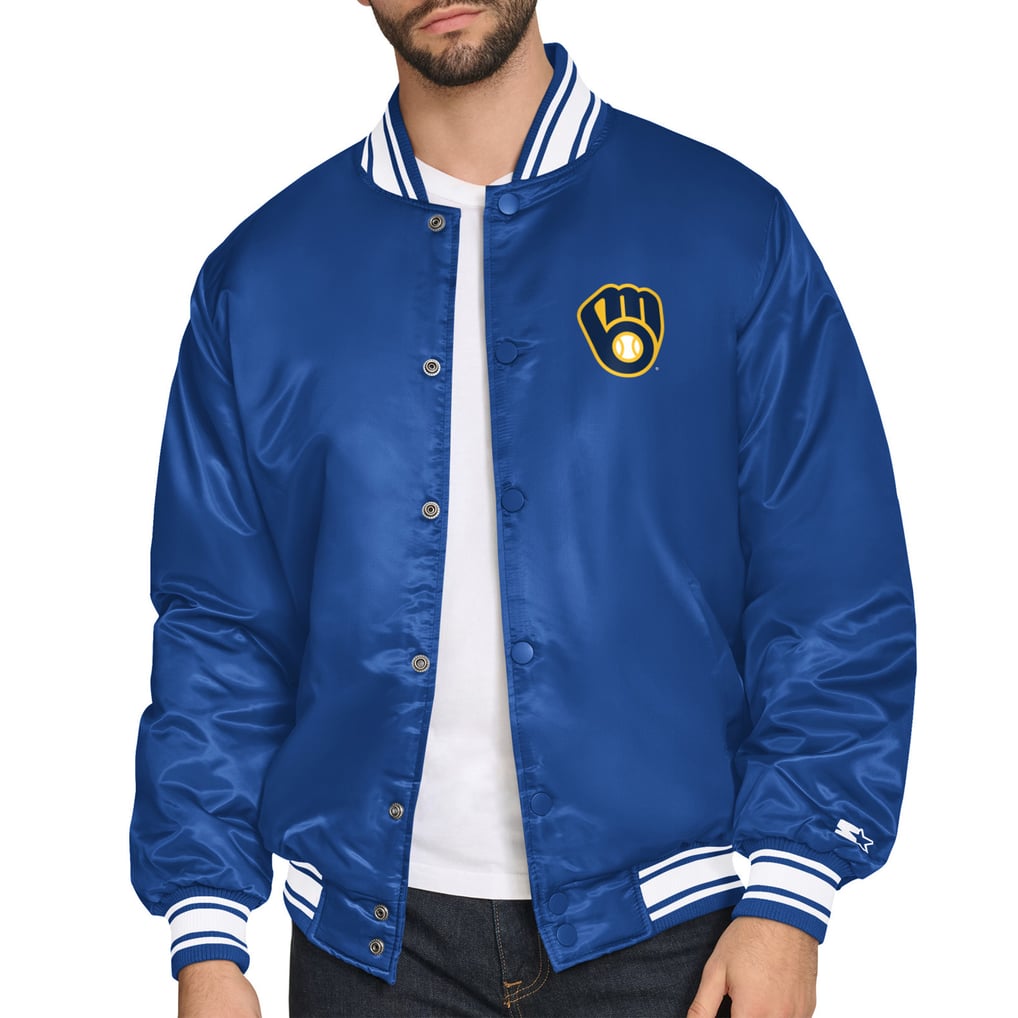 Milwaukee Brewers Starter Printed Logo Varsity Full-Snap Satin Jacket - Royal