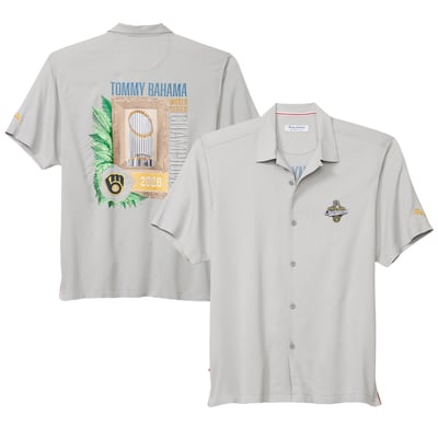 Milwaukee Brewers Tommy Bahama 2026 World Series Champions Camp IslandZone Full-Button Shirt - Gray