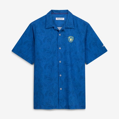 Milwaukee Brewers Tommy Bahama Saltwater Fronds IslandZone Button-Up Shirt - Royal