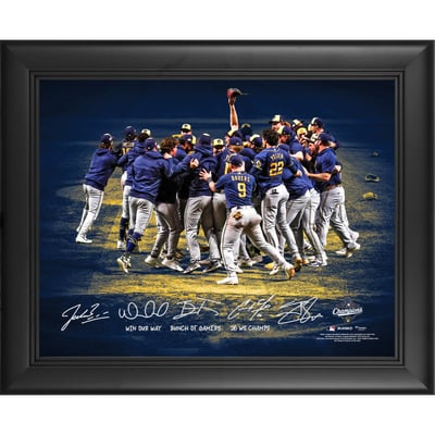 Milwaukee Brewers 2026 World Series Champions Framed Autographed 16" x 20" Celebration Photograph with at least 5 Signatures and Multiple Inscriptions - Limited Edition #1/1