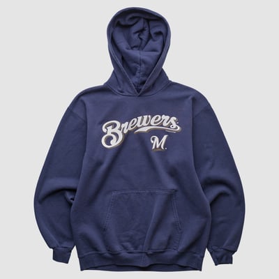 Milwaukee Brewers Genuine Merchandise 2010s Hooded Pullover Sweatshirt - Navy - S by Fanatics Real Vintage