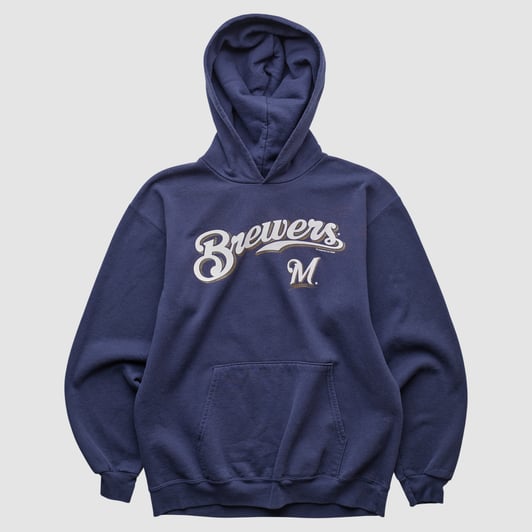Milwaukee Brewers Genuine Merchandise 2010s Hooded Pullover Sweatshirt - Navy - S by Fanatics Real Vintage