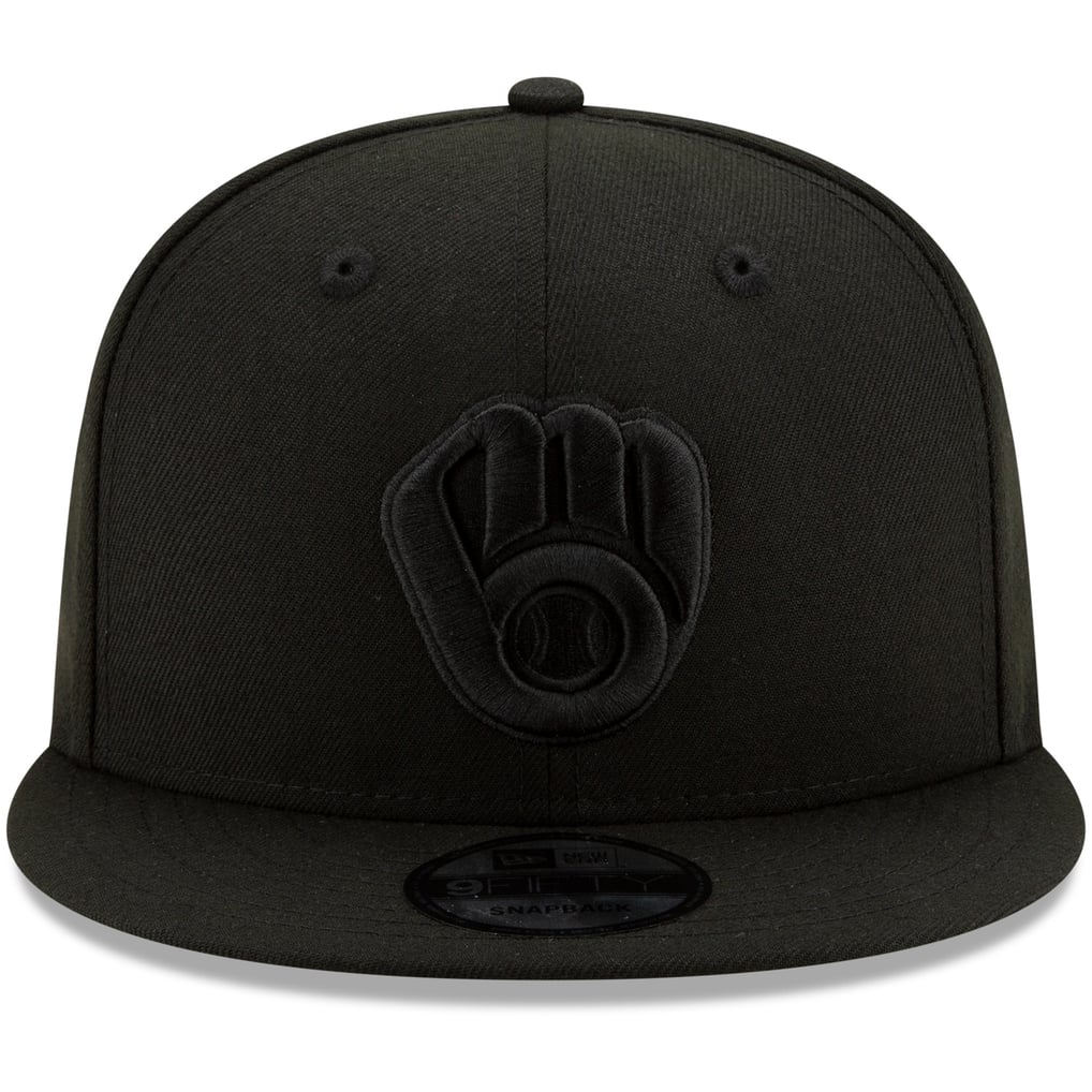 Milwaukee Brewers New Era Black on Black 9FIFTY Snapback Adjustable Hat - Black