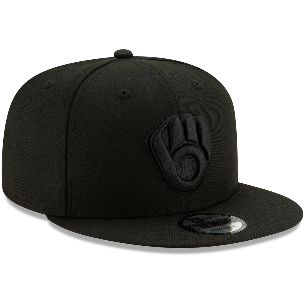 Milwaukee Brewers New Era Black on Black 9FIFTY Snapback Adjustable Hat - Black