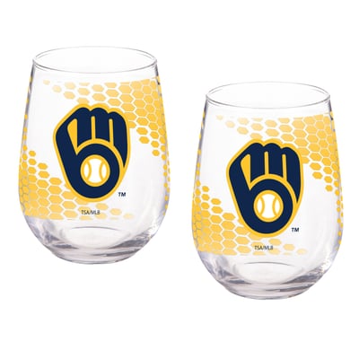 Milwaukee Brewers Two-Piece 17oz. Color Fade Stemless Wine Glass Set