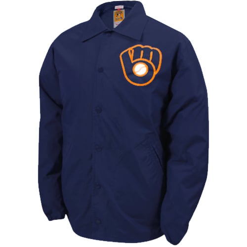 Mitchell & Ness Milwaukee Brewers Battery Nylon Button-Up Jacket ...