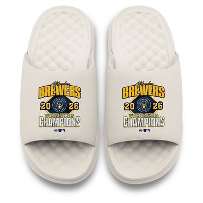 Milwaukee Brewers ISlide Unisex 2026 World Series Champions Motive Slide Sandals - Cream