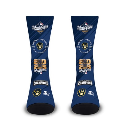 Milwaukee Brewers PRO Compression Unisex 2026 World Series Champions Allover Crew Socks - Navy