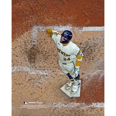 William Contreras Milwaukee Brewers Unsigned Fanatics Authentic 2026 National League Championship Series Game 2 Home Run Salute at Home Plate Photograph