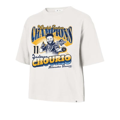 Jackson Chourio Milwaukee Brewers '47 Women's 2026 World Series Champions Boxy Cropped T-Shirt - Cream