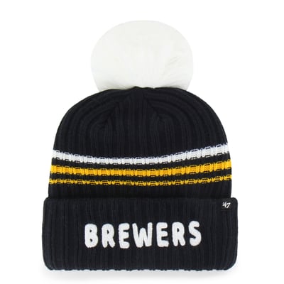 Milwaukee Brewers '47 Women's Fuzzy Script Cuffed Knit Hat with Pom - Navy