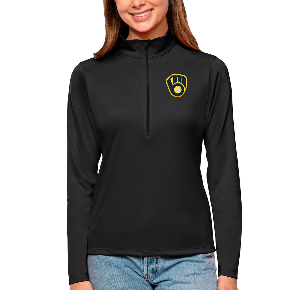 Milwaukee Brewers Antigua Women's Tribute Quarter-Zip Pullover Top - Black