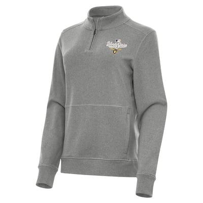 Milwaukee Brewers Antigua Women's 2026 World Series Crush Quarter-Zip Pullover - Heather Gray