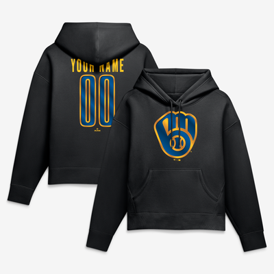 Milwaukee Brewers Women's Forged Mascot Personalized Name & Number Hoodie - Black