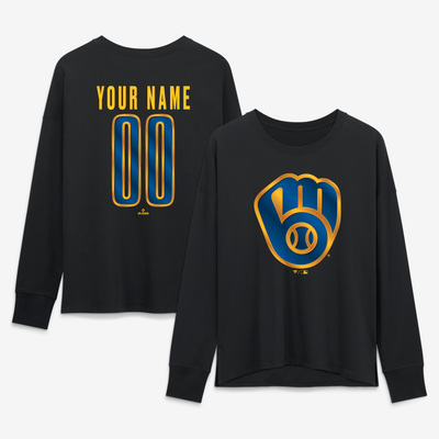 Milwaukee Brewers Women's Forged Mascot Personalized Name & Number Long Sleeve T-Shirt - Black