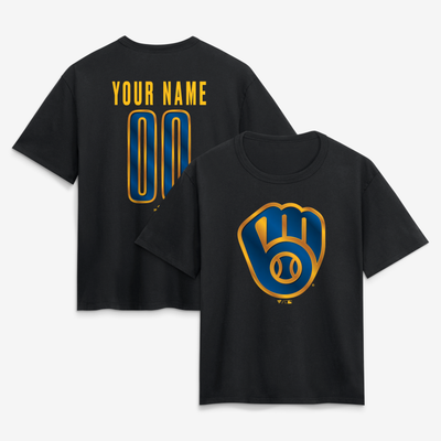 Milwaukee Brewers Women's Forged Mascot Personalized Name & Number T-Shirt - Black